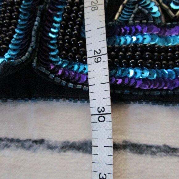 Vintage Sequin Embellished Peacock Jacket Art Deco Blue Green Purple - Picture 10 of 11